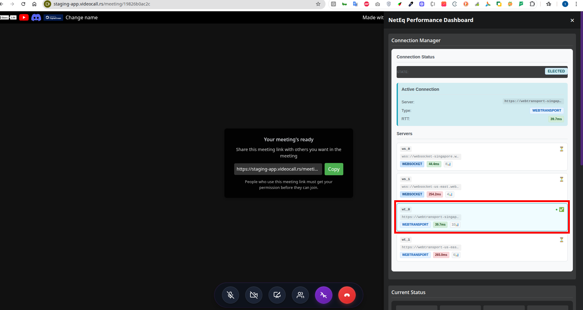 Tymon's RTT test results showing Singapore server selection